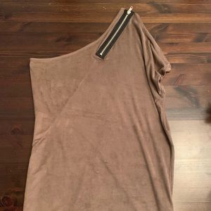 One shoulder suede mini dress
